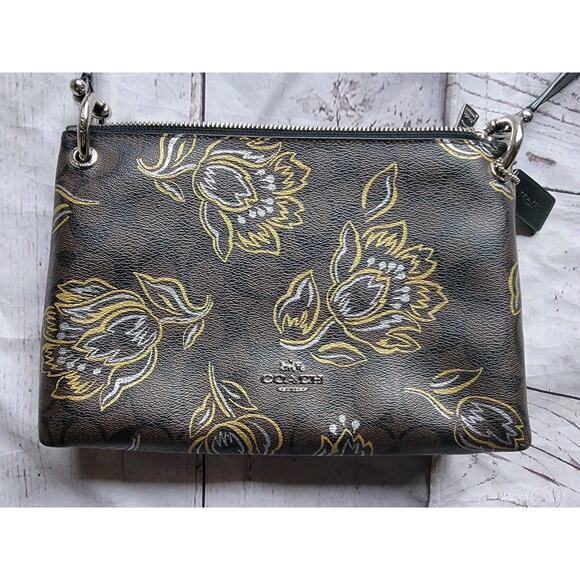 Coach Shoulder Bag Brown Black Signature F77982 ec-20233 Good Condition Floral - Picture 1 of 11